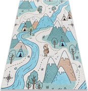 BAMBINO 61590 covor lavabil Râu, șine, tren pentru copii anti-alunecare - crem / albastru