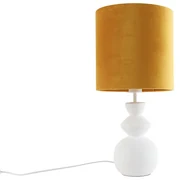 Lampă de masă de design cu abajur din catifea albă, galben cu auriu 25 cm - Alisia