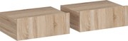 HOMCOM Set de 2 Noptiere Suspendate cu Sertar, Pereche de Noptiere Moderne din Lemn, Mese Laterale pentru Canapea, Living și Dormitor, 40x30x15 cm, Stejar | Aosom Romania