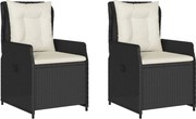 vidaXL Scaune de grădină rabatabile, 2 buc., negru, poliratan