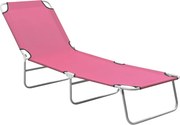 vidaXL Șezlong de plajă pliabil, roz, oțel și material textil