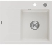 Mexen Ben chiuvetă de granit cu o cuvă și scurgător dreapta 600 x 500 mm, alb, sifon crom - 6523605000-20