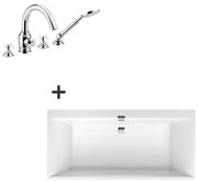 Set cada baie incastrata 190x90 cm VilleroyBoch si baterie cu montare pe cada, crom lucios, Deante Temisto