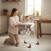 Scaun de masa pentru copii si bebe Baby Care™ CH ,Pliabil, Centura de siguranta, Sezut comfortabil, Masuta detasabila, Model Ursulet , Rosu cu Alb