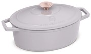 Oală din fontă emailată ovală cu capac 30 cm, 4.65L – Berlinger Haus Taupe Collection BH 6541, perfectă pentru cuptor, friptură și pâine