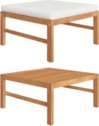 vidaXL Taburet cu pernă crem, lemn masiv de tec