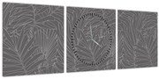 Tablou - Frunze de palmier gri (cu ceas) (90x30 cm)