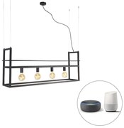 Lampă suspendată inteligentă neagră cu raft mare cu 4 lumini inclusiv Wifi G95 - Cage Rack