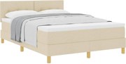 vidaXL Pat cu arcuri cu saltea cu headboard Crem 140 x 190 cm țesătură