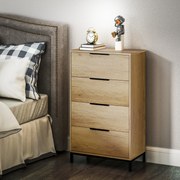 HOMCOM Comodă 4 Sertare din PAL și Metal 62x35x105 cm Maro Deschis | Aosom Romania