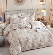 Lenjerie Pat Dublu din Bumbac Tip Finet, cu Elastic, 6 Piese - Crem Frunze
