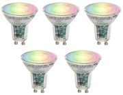 Set de 5 becuri inteligente GU10 50 LED transparente RGBW 4,5W 350 lm 2700-6000K