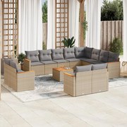 vidaXL Set canapele de grădină, 13 piese, cu perne, bej, poliratan