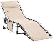 Outsunny Şezlong, Şezlong de grădină pliabil, șezlong cu pernă, spătar reglabil în 5 trepte, Material Oxford, 188 x 57 x 30 cm, Bej | Aosom Romania