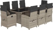 vidaXL Set mobilier grădină cu perne, 9 piese, gri deschis, poliratan