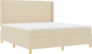 vidaXL Pat cu arcuri cu saltea cu headboard Crem 140 x 200 cm țesătură