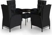 vidaXL Set bistro de grădină, 5 piese, negru, poliratan