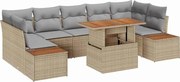 vidaXL Set de masă pentru grădină cu pernă 8 pcs Bej și gri