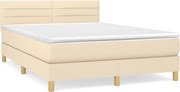 vidaXL Pat box spring cu saltea, crem, 140x200 cm, textil