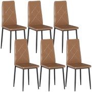 HOMCOM Set de 6 Scaune de Dining Moderne cu Spătar Înalt, din Piele Ecologică și Oțel, 41x50x97 cm, Maro | Aosom Romania