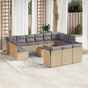 vidaXL Set canapele de grădină, 14 piese, cu perne, bej, poliratan