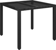 vidaXL Masă grădină cu blat din sticlă, negru, 90x90x75 cm, poliratan
