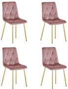 Set 4 Scaune Bucatarie/Dining Fido Roz Catifea Picioare Aurii
