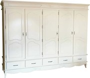 Dulap lemn masiv alb antic Casandra, 281 × 60 × 216 cm