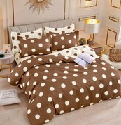 Lenjerie Din Bumbac Tip Finet 6 Piese Pentru Pat Dublu - Maro Alb Cu Buline