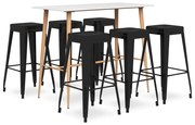 vidaXL Set mobilier de bar, 7 piese, alb și negru