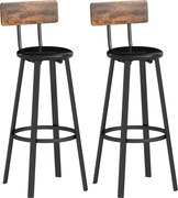 HOMCOM Set de 2 Scaune de Bar Captușite cu Spătar și Suport pentru Picioare - Maro Rustic și Negru | Aosom Romania