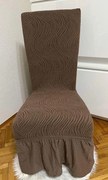 Set 6 huse elatice pentru scaune, model Jacquard, cu volanas, Maro in dungi