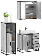vidaXL Set mobilier de baie, 3 piese, gri sonoma, lemn prelucrat