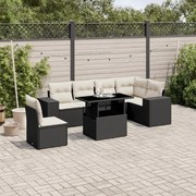 vidaXL Set canapele de grădină cu perne, 7 piese, negru, poliratan