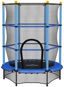 HOMCOM Trambolină Elastică pentru Copii cu Plasă de Siguranță și Țevi Căptușite, Vârstă 3-10 Ani, Ø140x190 cm, Albastru | Aosom Romania