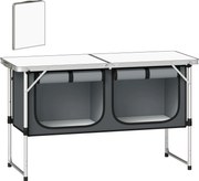 Outsunny Masă de Bucătărie pentru Camping Pliabilă cu Dulap din Material Oxford Cadru din Aluminiu pentru Picnic 120x47x70 cm Argintiu | Aosom Romania