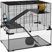 PawHut Cușcă pentru Hamsteri, Gerbili și Animale Mici din Fir de Otel și Sticlă cu Rotiță, 60x40x57 cm, Negru | Aosom Romania