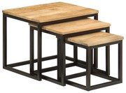 vidaXL Măsuțe de cafea suprapuse, 3 buc., lemn masiv de mango/fier