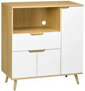 HOMCOM Dulap Multifuncțional pentru Cuptor cu Microunde, PAL, Raft Deschis, 2 Dulapuri, Sertar, 90x40x98.5cm, Alb și Lemn | Aosom Romania