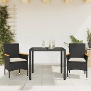 vidaXL Set mobilier de grădină cu perne 3 piese negru poliratan&amp;sticlă