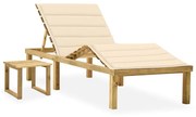 vidaXL Șezlong de grădină cu masă și pernă, lemn de pin tratat