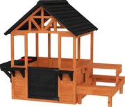 AIYAPLAY Casă de joacă pentru exterior din lemn cu masă bănci stație de spălat fereastră ușă suport ghiveci pentru 3-8 ani maro deschis | Aosom Romania