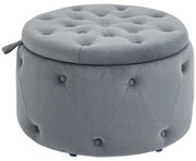HOMCOM Puf, rotund, cu spațiu de depozitare, model matlasat cu butoane, catifea, gri, 60 x 60 x 40 cm | Aosom Romania