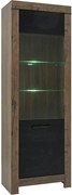 Vitrina BALIN, stejar/negru, PAL/sticla, cu iluminare LED, 68x40x197 c