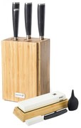 Set de cuțite G21 Damascus Premium în bloc debambus, 4 bucăți + piatră de ascuțit