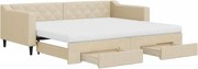 vidaXL Pat de zi cu extensie și sertare, crem, 90x200 cm, textil