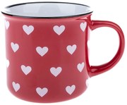 Cană ceramică, roșu cu inimioare albe, 300 ml