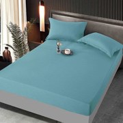 Cearceaf de pat cu elastic si doua fete perna, 180x200 cm, culoare Bleu