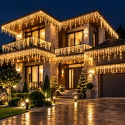 Instalație de Crăciun, 1 x 35 metri, franjuri cu 8 jocuri de lumini, fir gros, exterior, alb cald