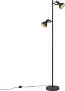 Lampă de podea industrială neagră cu lemn cu 2 lumini - Jakub